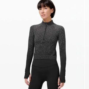Lululemon Rest Less Cropped 1/2 Zip Herringbone Fade Black size 6